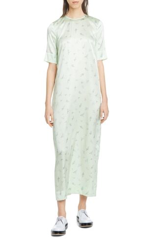 Ganni + Floral Print Silk Satin Maxi T-Shirt Dress