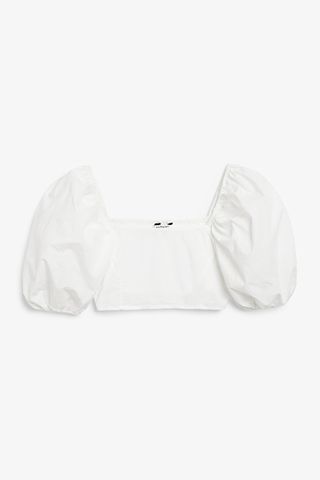 Monki + White Cropped Puff Sleeve Top