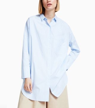 Kin + Stripe Cotton Poplin Shirt in Blue