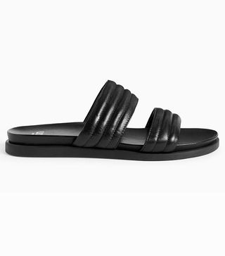 Kin + Janini Quilted Leather Slider Sandals in Black
