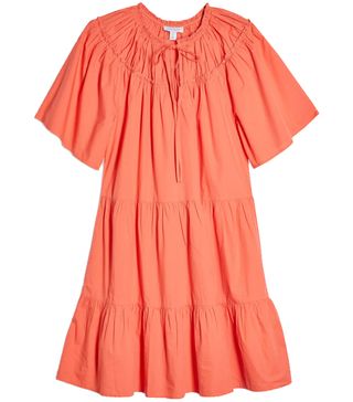 Topshop + Coral Poplin Smock Mini Dress