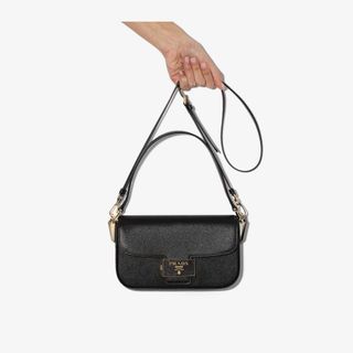 Prada + Black Emblème Saffiano Leather Baguette Bag