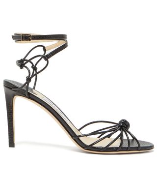 Jimmy Choo + Lovella 85 Knotted Lizard-Effect Leather Sandals