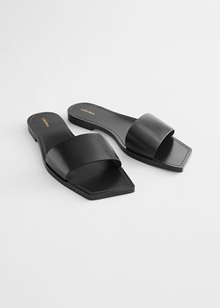 & Other Stories + Leather Square Toe Slip on Sandals