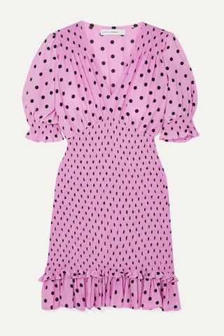 Faithfull the Brand + Margherita Shirred Polka-Dot Crepe Mini Dress