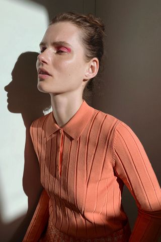 Zara + Ribbed Knit Polo Shirt
