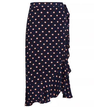 Dorothy Perkins + Navy Spot Print Wrap Midi Skirt