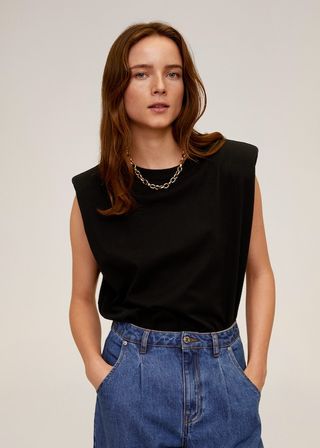 Mango + Shoulder Pad Cotton T-Shirt