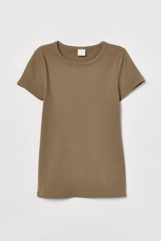 H&M + Ribbed Cotton T-Shirt
