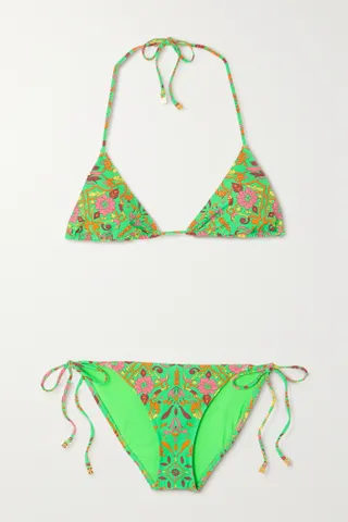 Tory Burch + Floral-Print Triangle Halterneck Bikini