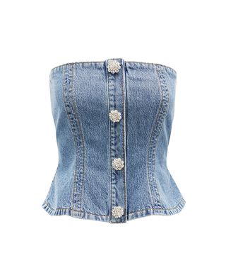 Ganni + Crystal-Button Denim Corset Top