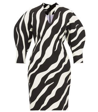 Elzinga + Balloon-Sleeve Zebra-Jacquard Dress