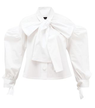 Elzinga + Tie-Neck Cotton-Poplin Shirt