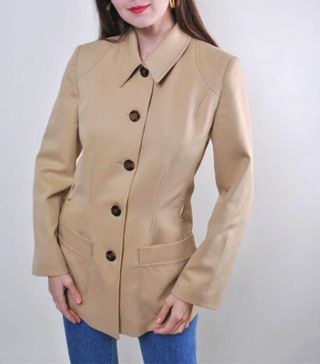 ASOS Marketplace + Retro Beige Minimalist Woman Button Jacket