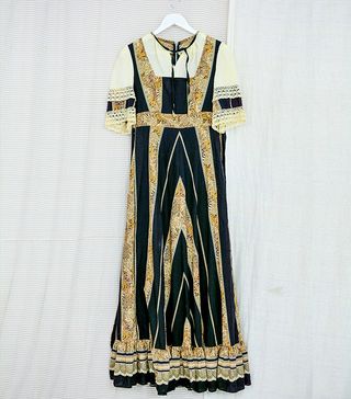 ASOS Marketplace + Prairie Dress Vintage Cotton Dress Black Beige Embroidered