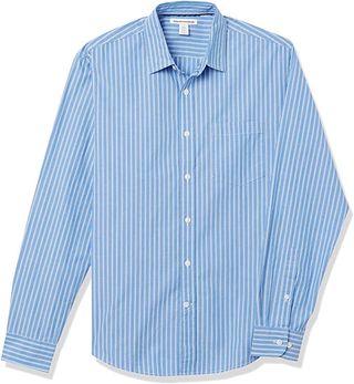Amazon Essentials + Regular-Fit Long-Sleeve Stripe Casual Poplin Shirt
