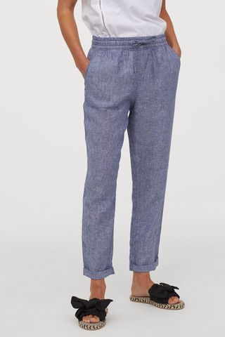 H&M + Linen Joggers in Dark Blue/Chambray