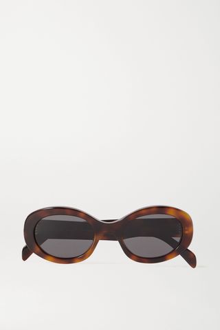Celine + Triomphe Oval-Frame Tortoiseshell Acetate Sunglasses