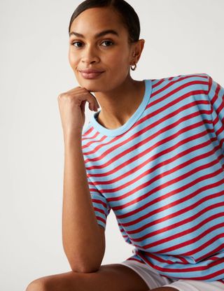 M&S Collection + Pure Cotton Oversized Striped T-Shirt
