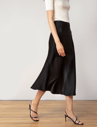 Pixie Market + Valeria Black Silky Flare Skirt