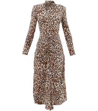 Raey + Exaggerated-Shoulder Leopard-Print Silk Dress