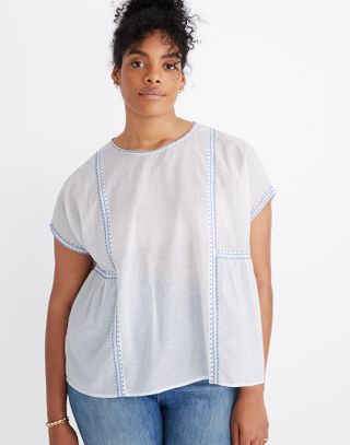 Madewell + Embroidered Crewneck Folk Top