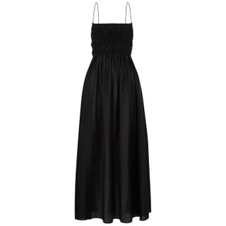 Matteau + Black Smocked Cotton and Silk-Blend Maxi Dress
