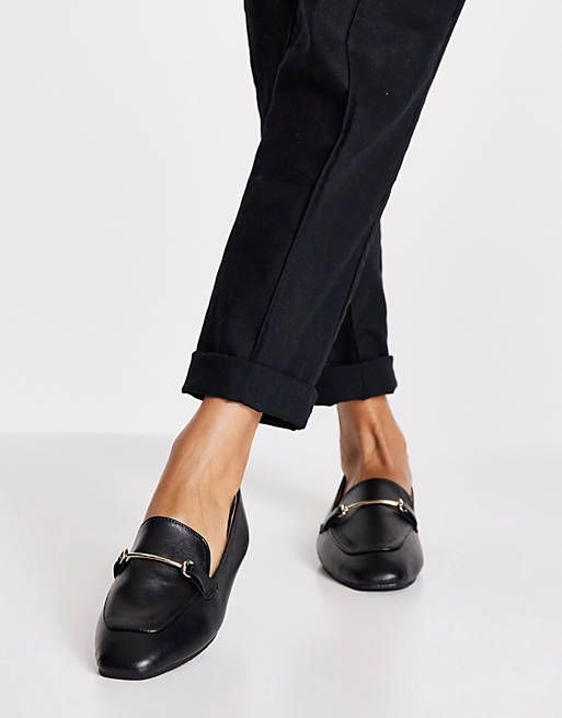 Raid + Raid Vella Soft Square Toe Flat Shoes With Gold Trim in Black