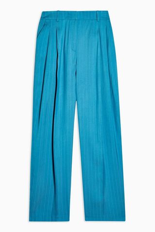Topshop + Blue Jacquard Striped Wide Leg Pants