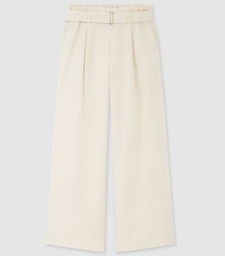 Uniqlo + Linen Rayon Blend Belted Wide Fit Trousers