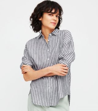 Uniqlo + 100% Premium Linen Striped Long Sleeved Shirt