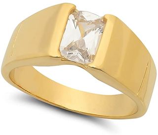 The Bling Factory + 14k Gold Plated Bezel Set Baguette-Cut Clear Cz Solitaire Ring