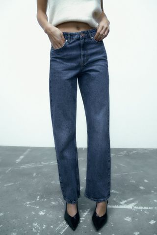 Zara + Straight Leg Long Length High Rise Jeans