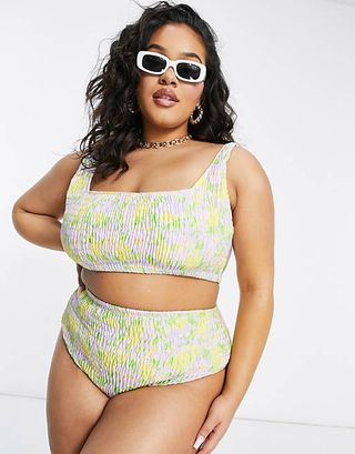 ASOS Design + Shirred Crop and High Waist Bikini in Floral Print