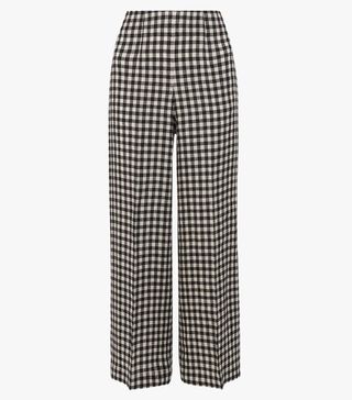 Whistles + Gingham Print Cropped Linen Trousers, Black/White