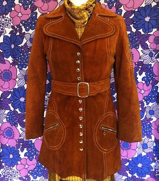 Vintage + 1970s Copper Rusty Tan Suede Leather Jacket