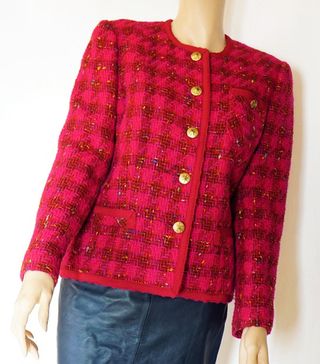 Vintage + Bright Pink Vivid 80s Tweed Jacket