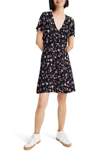 Madewell + Drifting Flowers V-Neck Button Front Dress