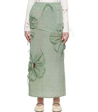 J.Kim + Green Flower Maxi Skirt