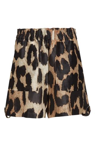 Ganni + Leopard Print Linen & Silk Shorts