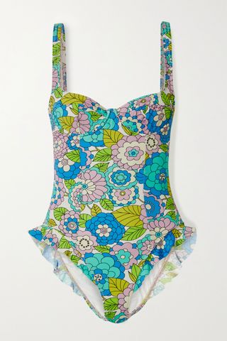 Dodo Bar Or + Devon Cutout Ruffled Floral-Print Underwired Swimsuit