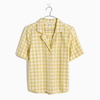 Madewell + Linen-Blend Boxy Camp Shirt in Gingham Check