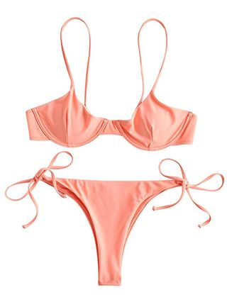 Dezzal + Underwire Push Up Balconette Tie Side String Bikini Set