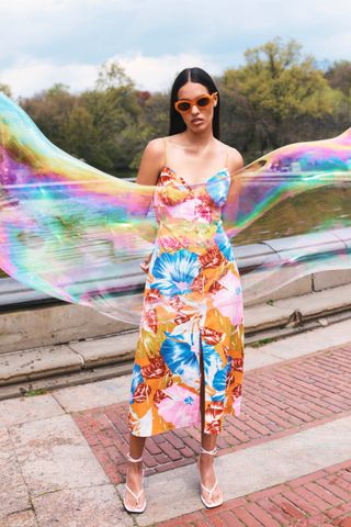 Zara + Tropical Print Midi Dress