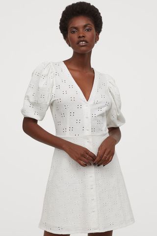 H&M + Puff-Sleeved Cotton Dress