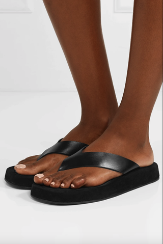 The Row + Ginza Two Tone Leather and Suede Platform Flip Flops