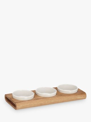 John Lewis & Partners + Chip and Dip Bowls With Oak Wood Serving Board