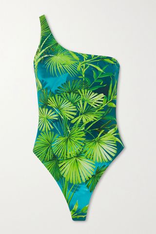 Versace + One-Shoulder Printed Swimsuit