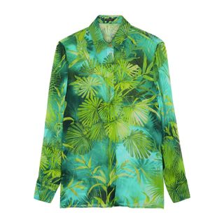 Versace + Green Printed Silk-Chiffon Blouse