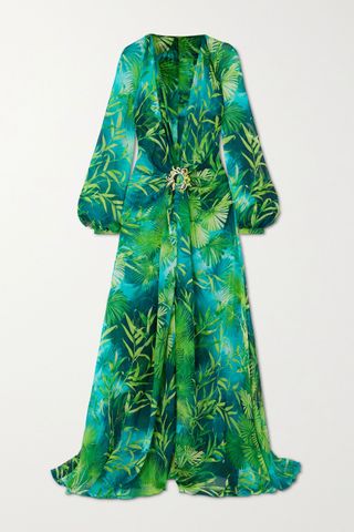 Versace + Crystal-Embellished Printed Silk-Chiffon Gown